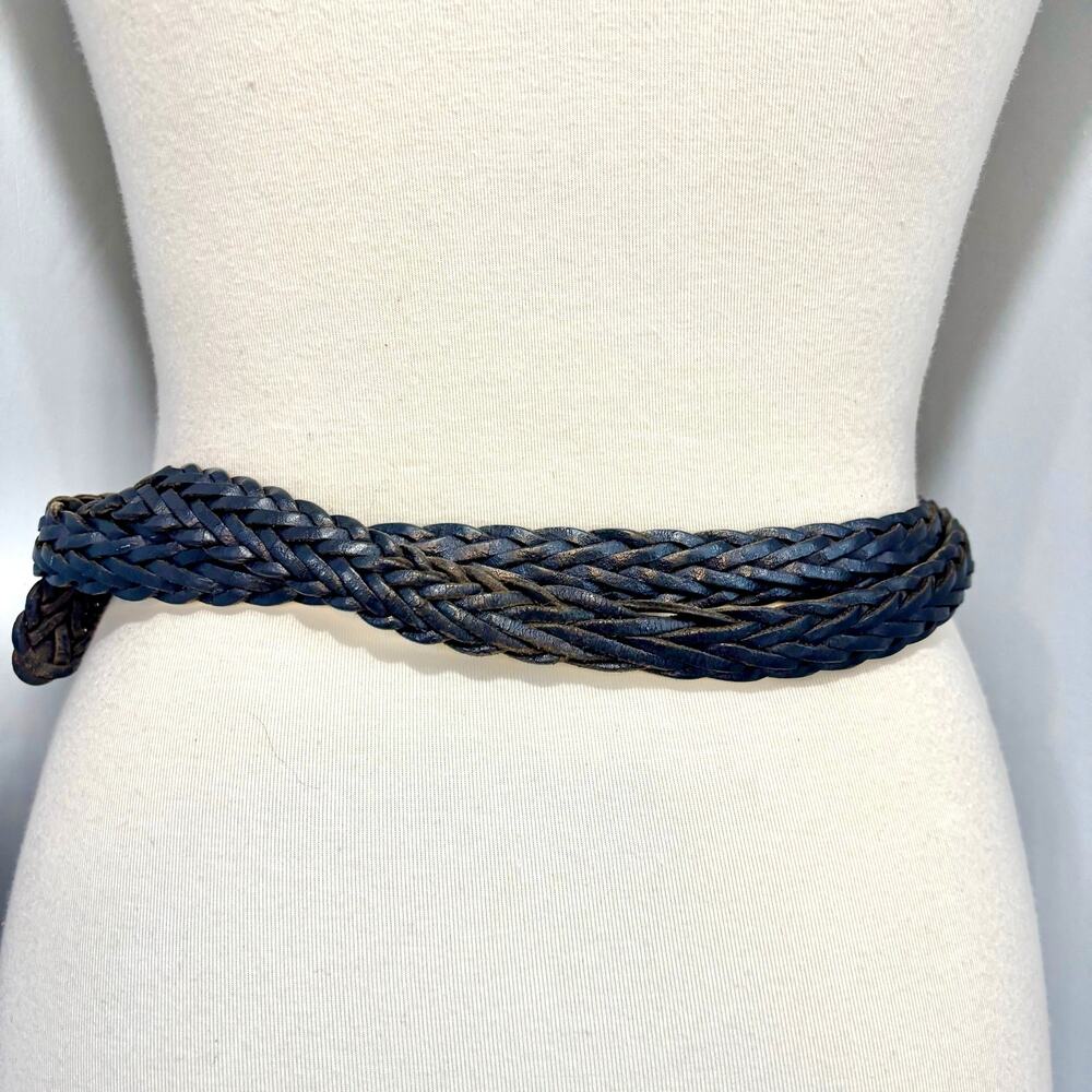 VTG Black Braided Leather Belt Woven Wheat Gold Brass Buckle, Size XL- XXL - Picture 5 of 8